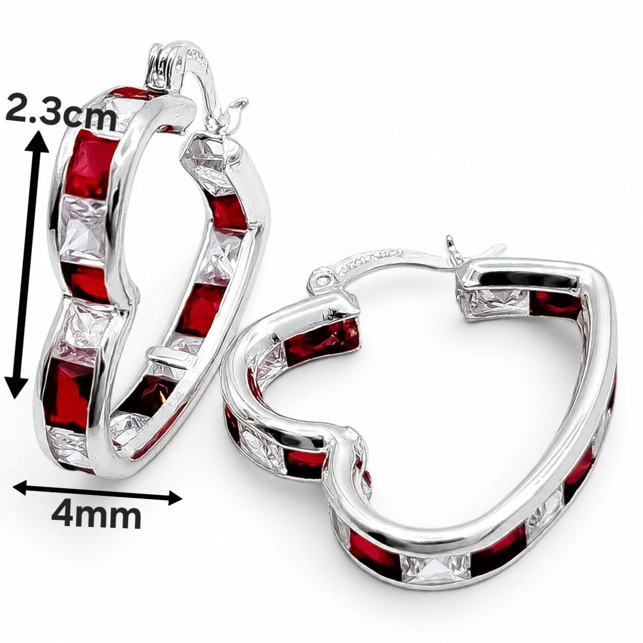 Arracada Corazon Zirconia Roja Plata Ley 925