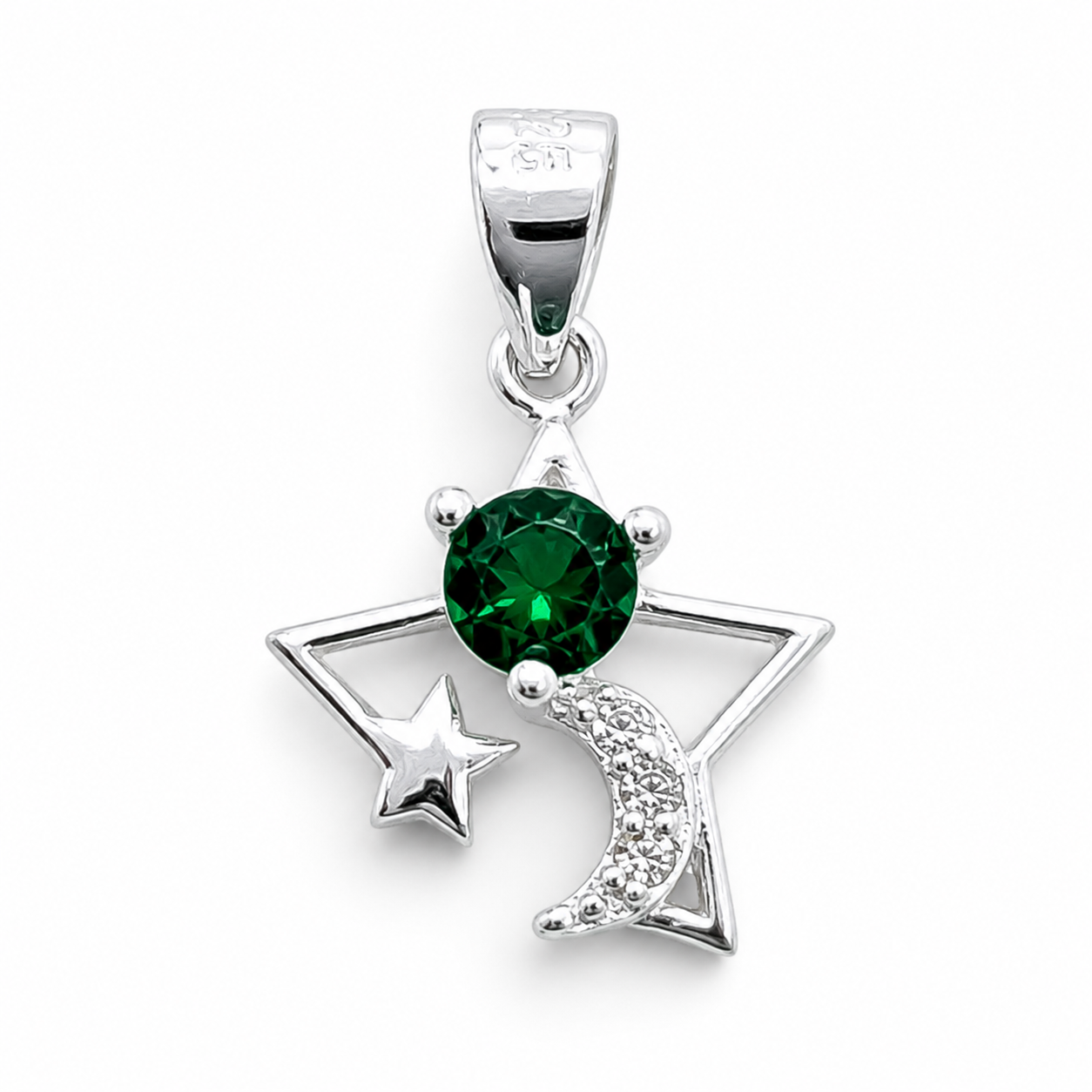 Dije Estrella Verde Plata Ley 925