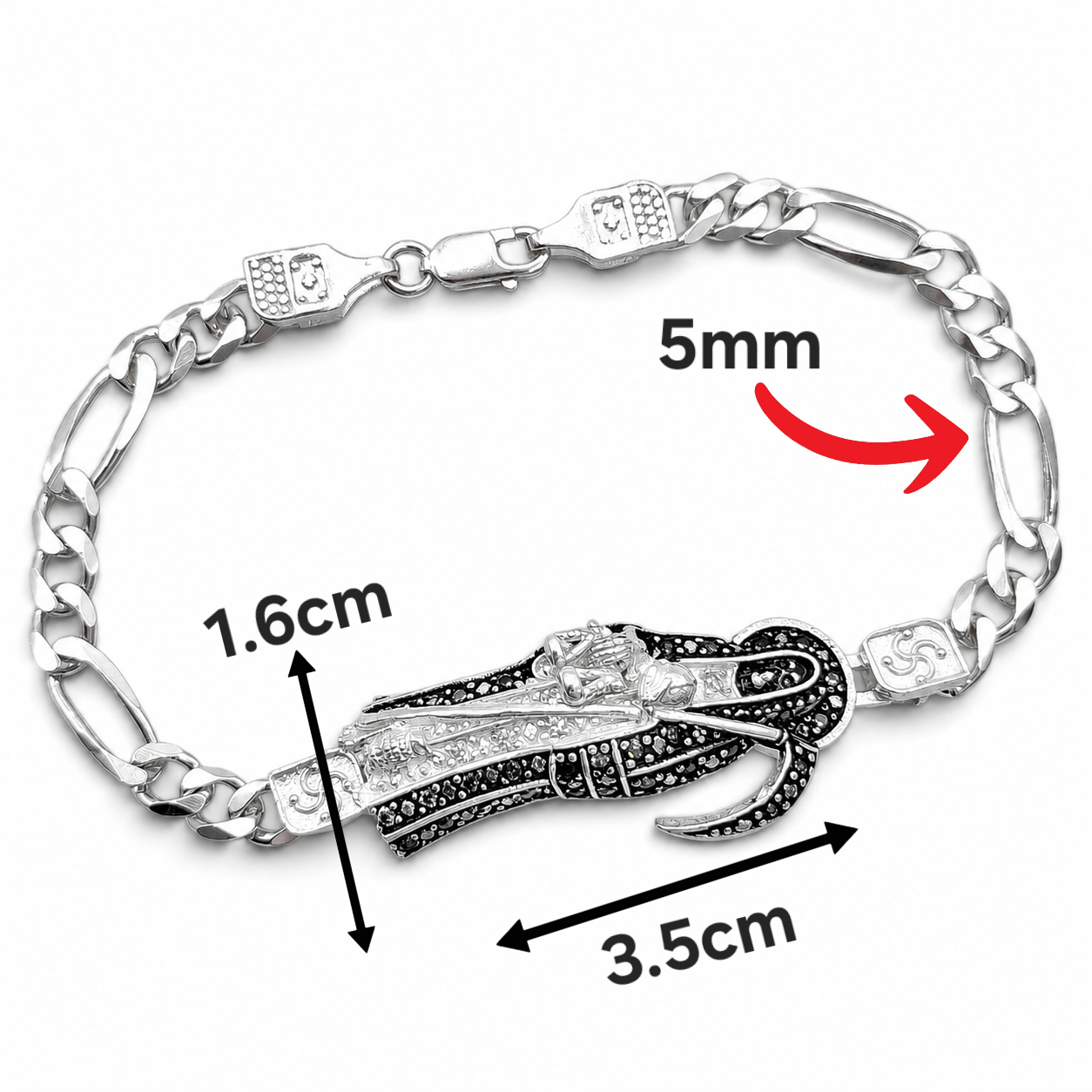 Esclava Santa Muerte Negra 5mm Plata Ley 925