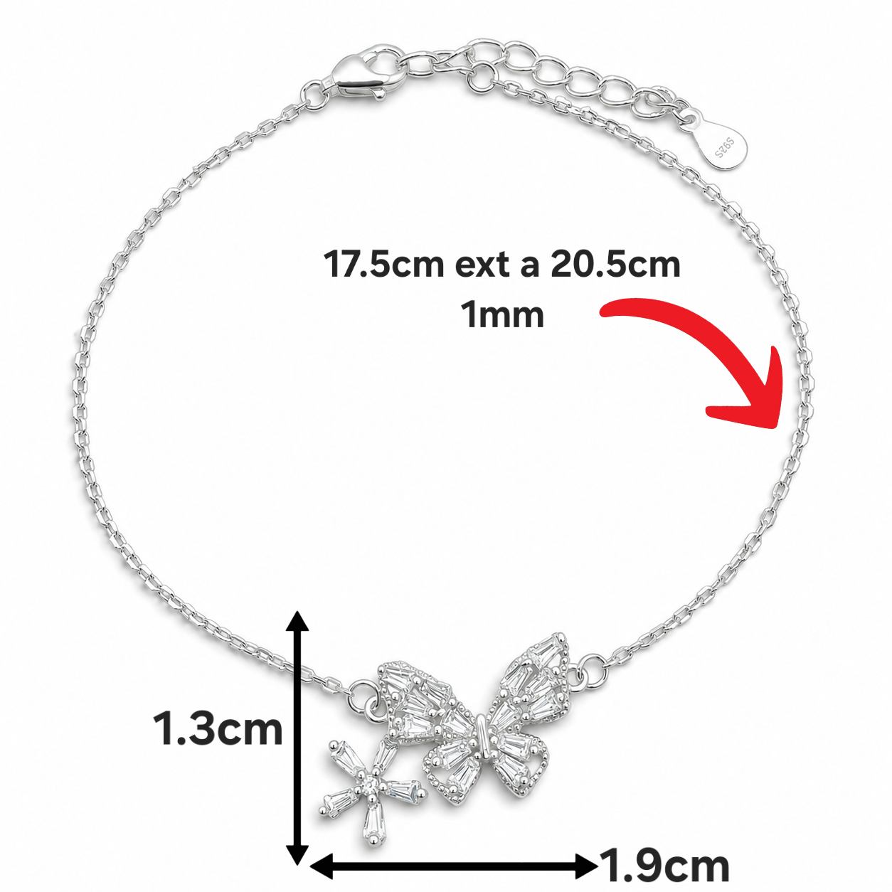 Pulsera Mariposa Blanca Zirconia Plata Ley 925