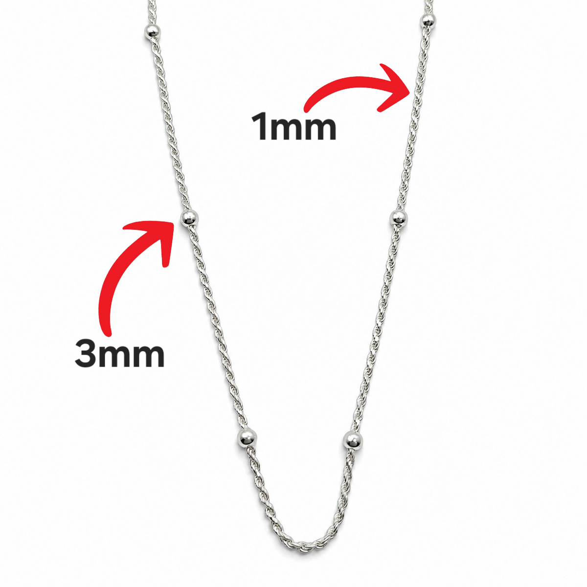 Cadena Bola Torzal 1mm Plata Ley 925