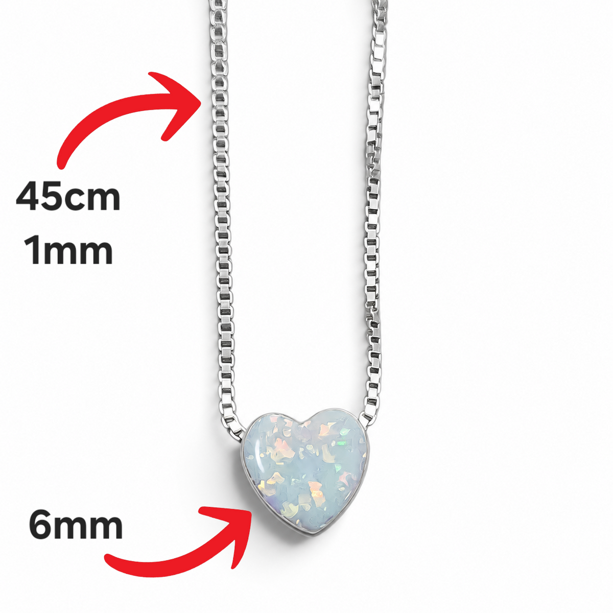 Collar Corazon Opalo Blanco Chico Plata Ley 925