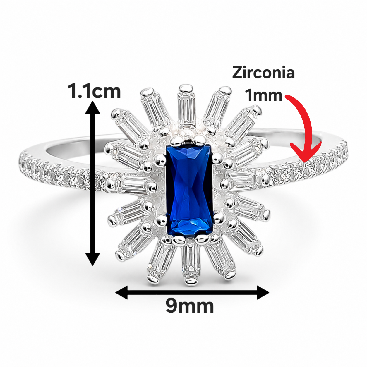 Anillo Flor Azul Zirconia Plata Ley 925