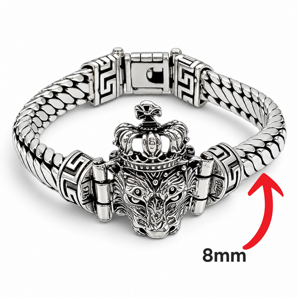 Pulso Rey Leon 8mm Plata Ley 925