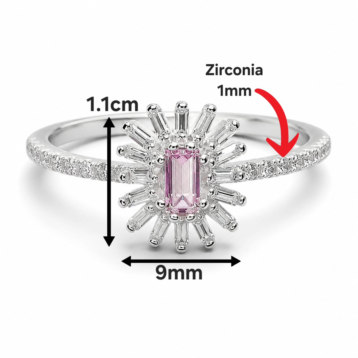 Anillo Flor Rosa Zirconia Plata Ley 925