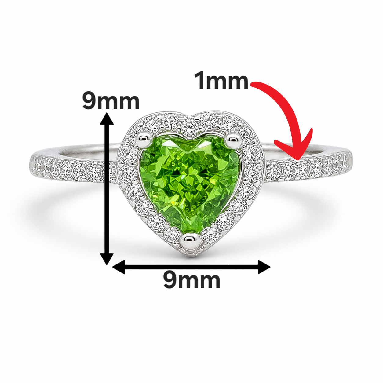 Anillo Zirconia Corazon Verde Plata Ley 925