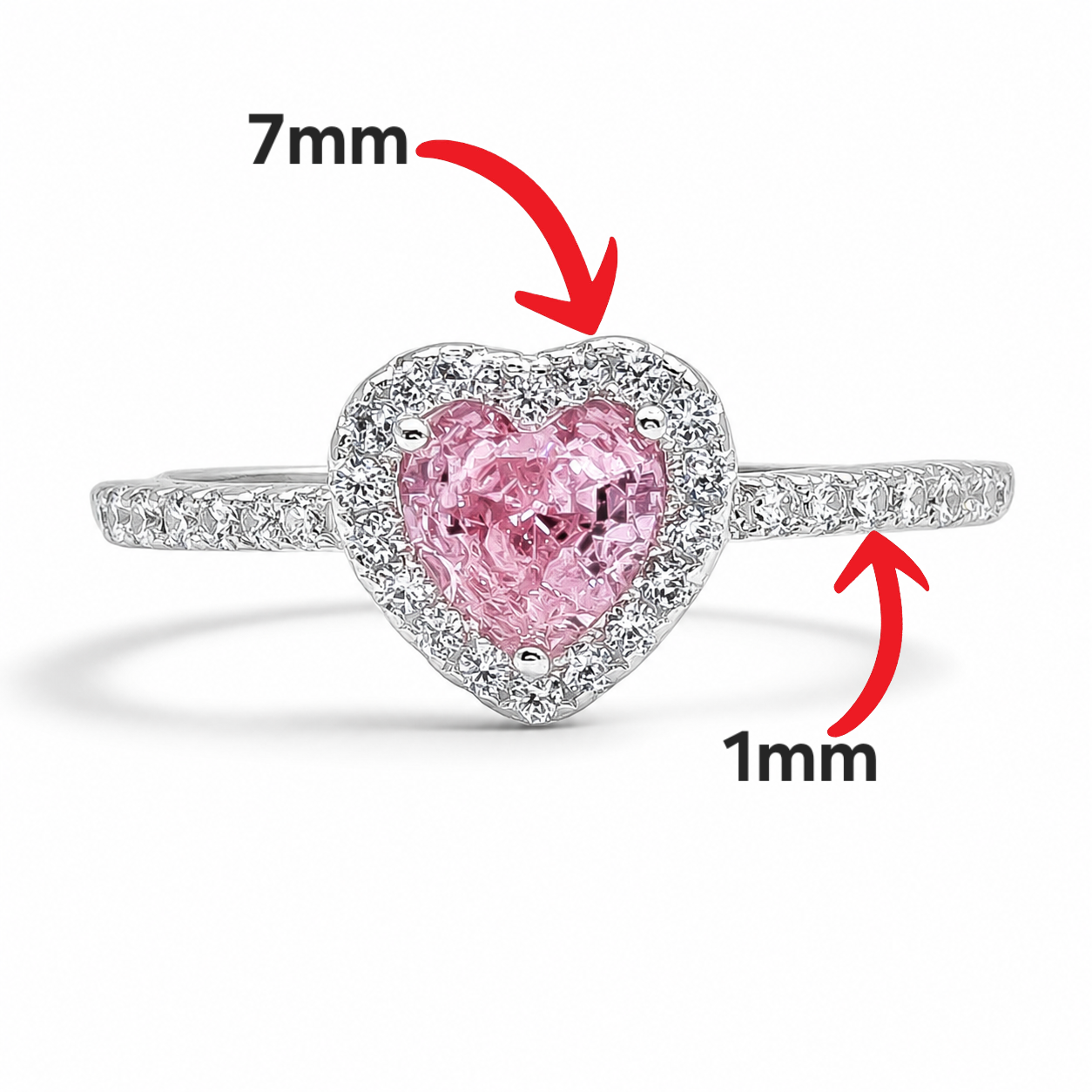 Anillo Corazon Zirconia Rosa Plata Ley 925