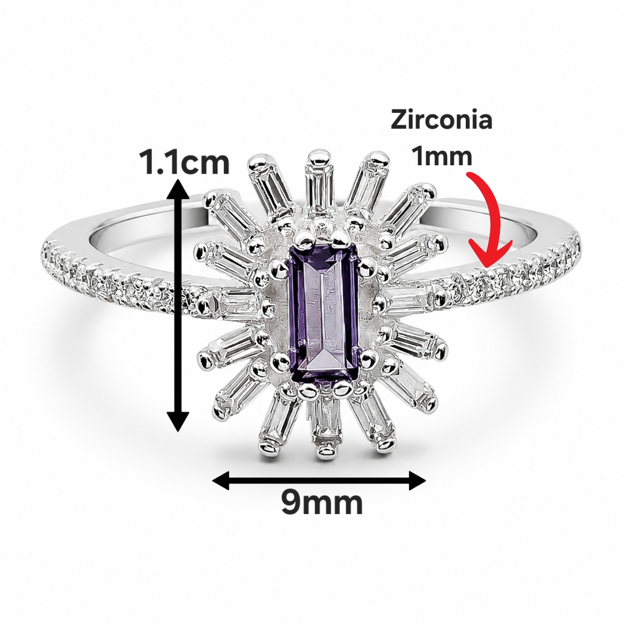 Anillo Flor Morada Zirconia Plata Ley 925