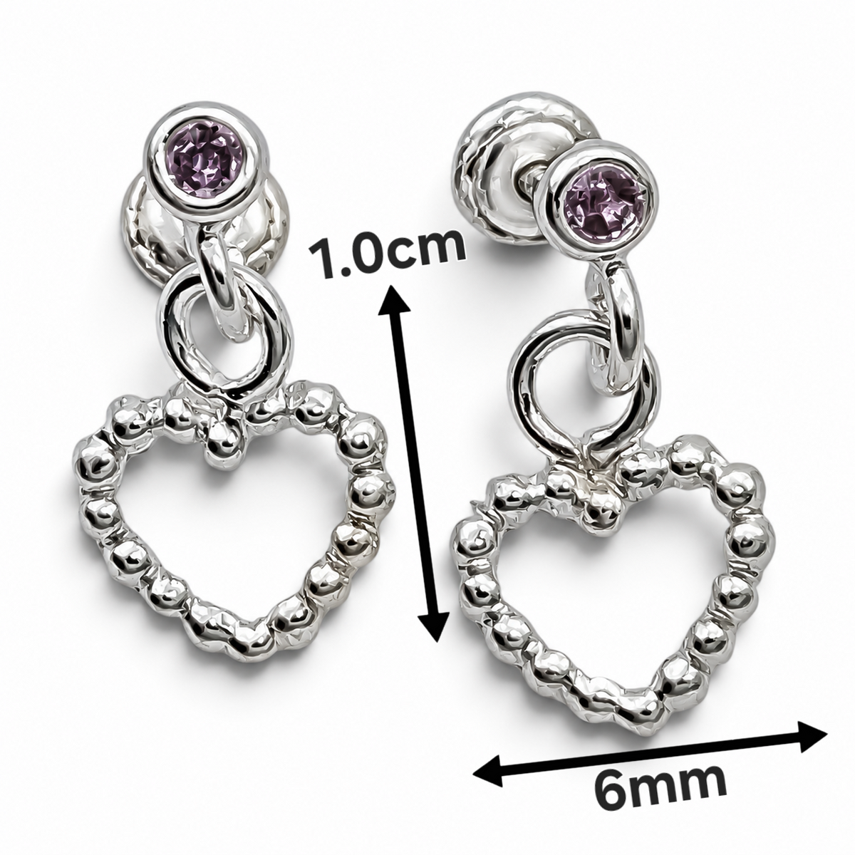 Broquel Corazoncito Rosa Plata Ley 925