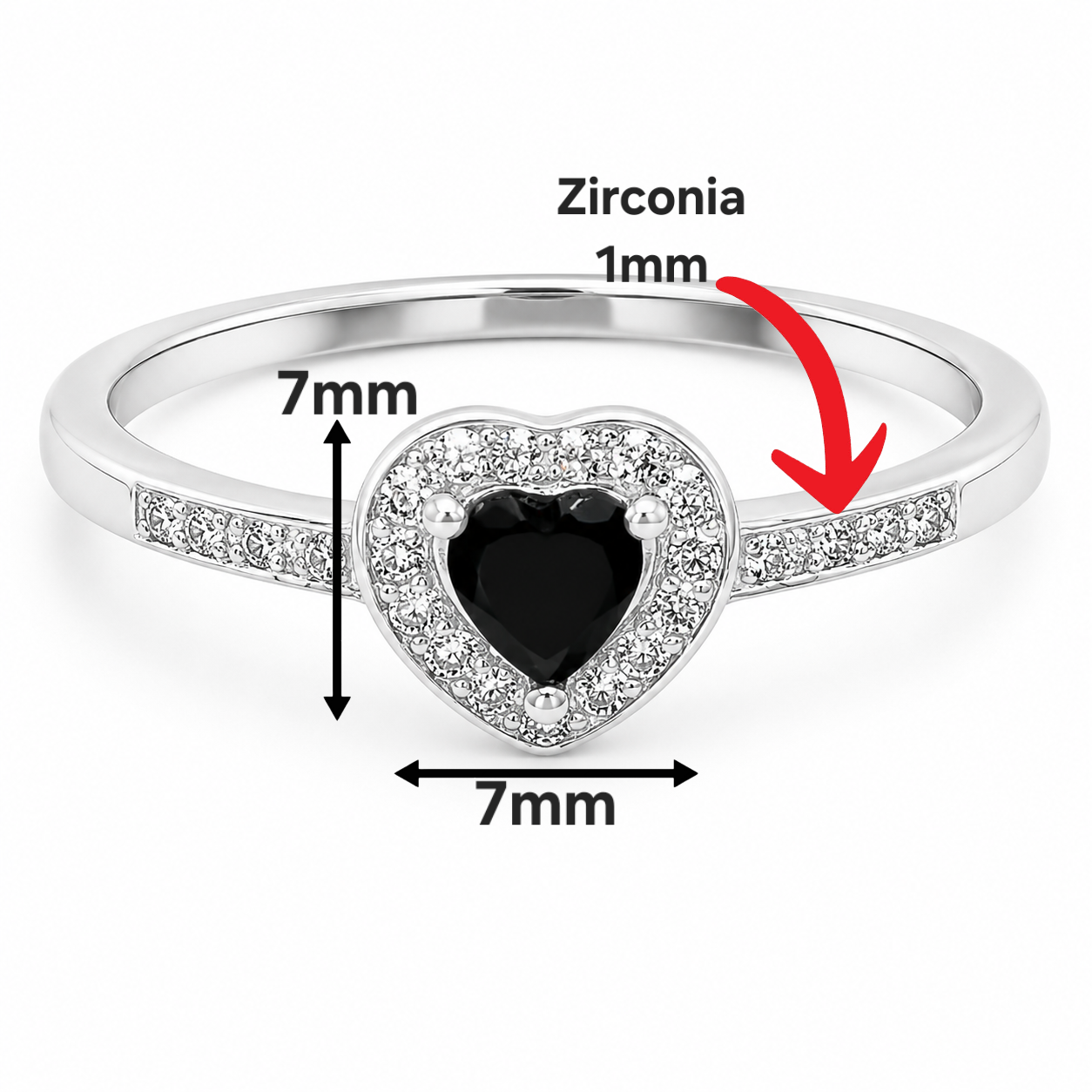 Anillo Corazon Negro Plata Ley 925