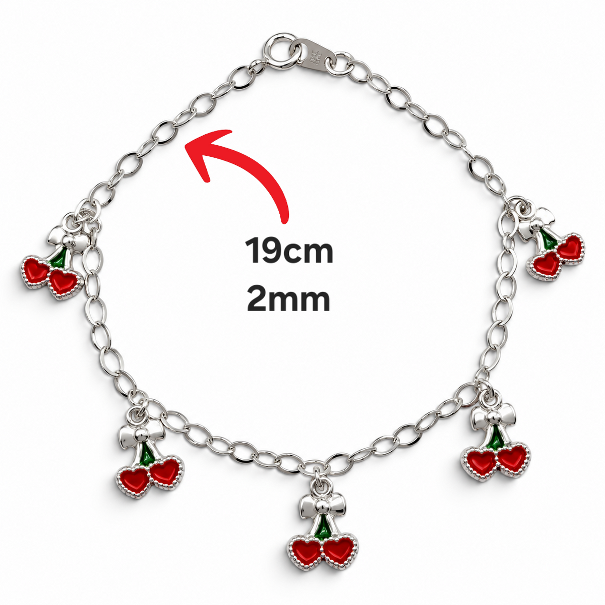Pulsera Cereza Plata Ley 925