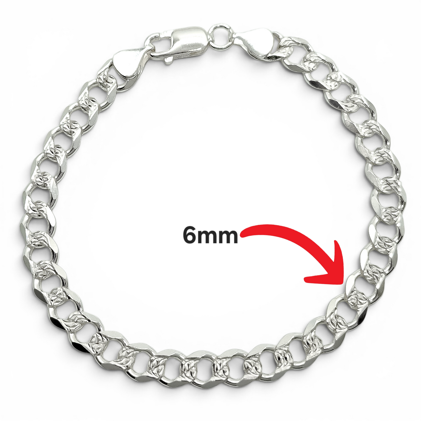 Pulso Cubano Diamantado 6mm Plata Ley 925