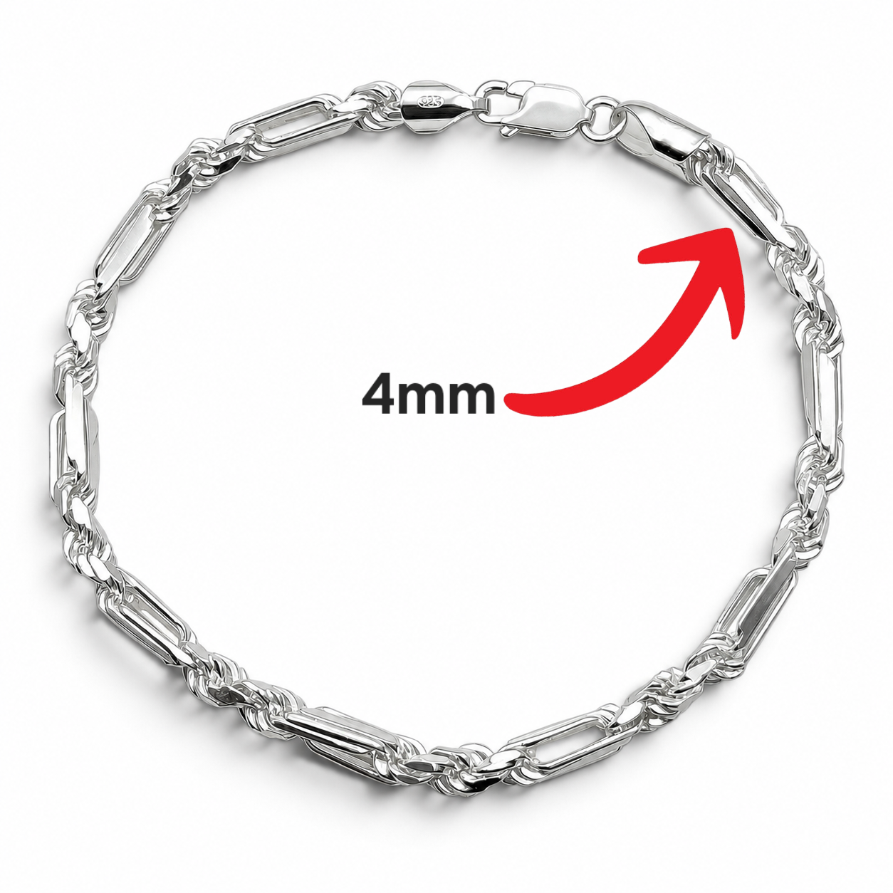 Pulso Torzal Figaro 4mm Plata Ley 925