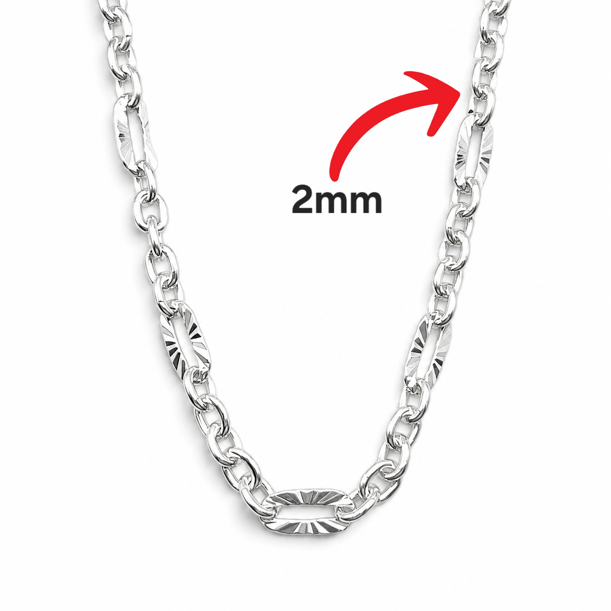 Cadena Argolla Diamantada 2mm Plata Ley 925