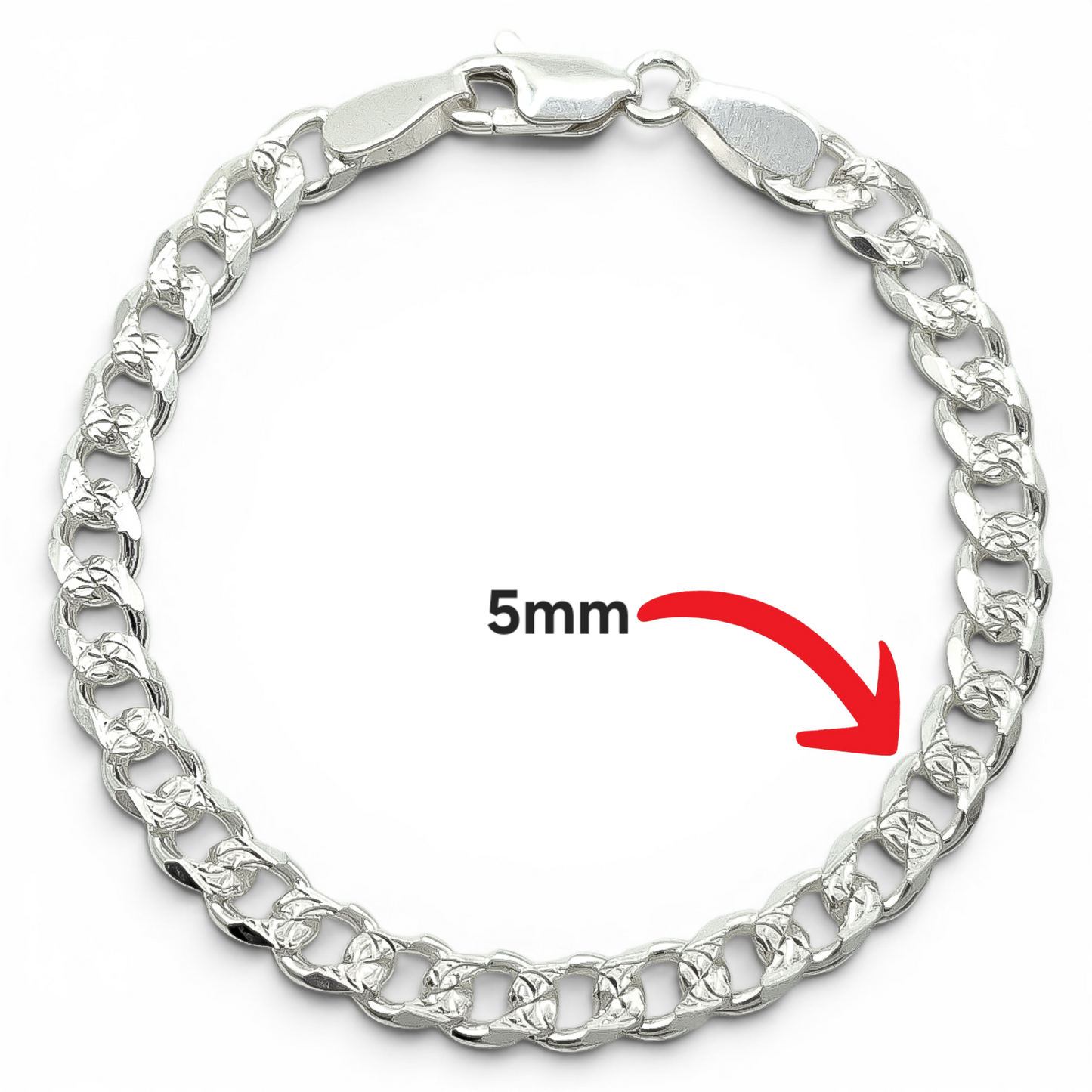 Pulso Cubano Diamantado 5mm Plata Ley 925