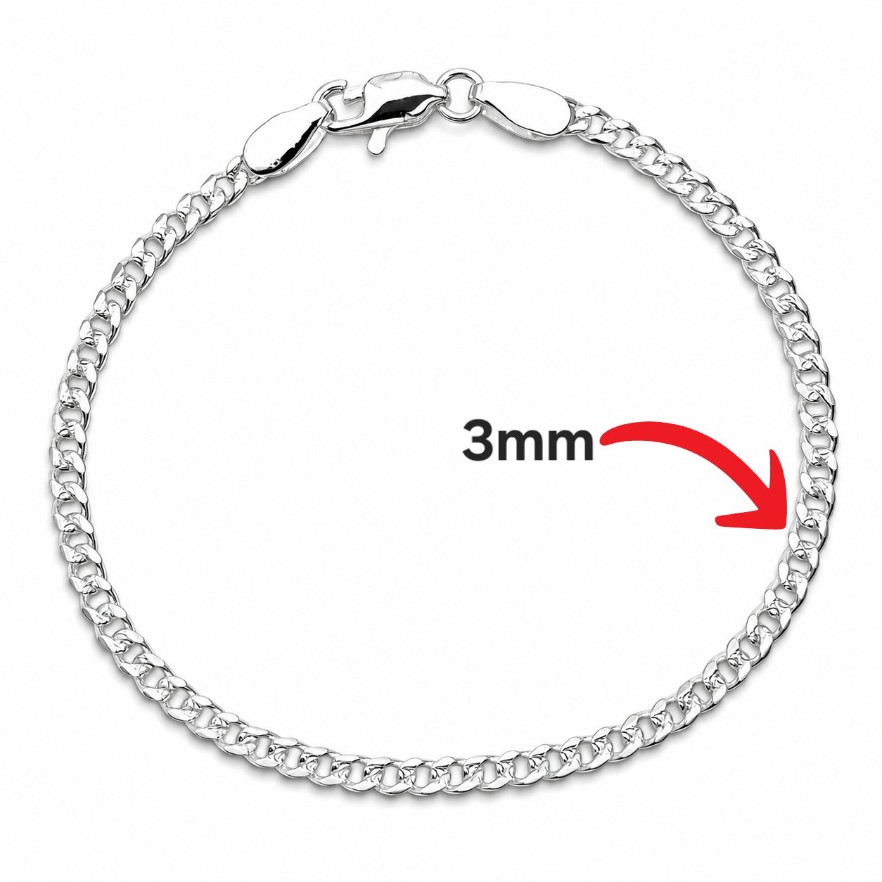 Pulso Cubano Diamantado 3mm Plata Ley 925