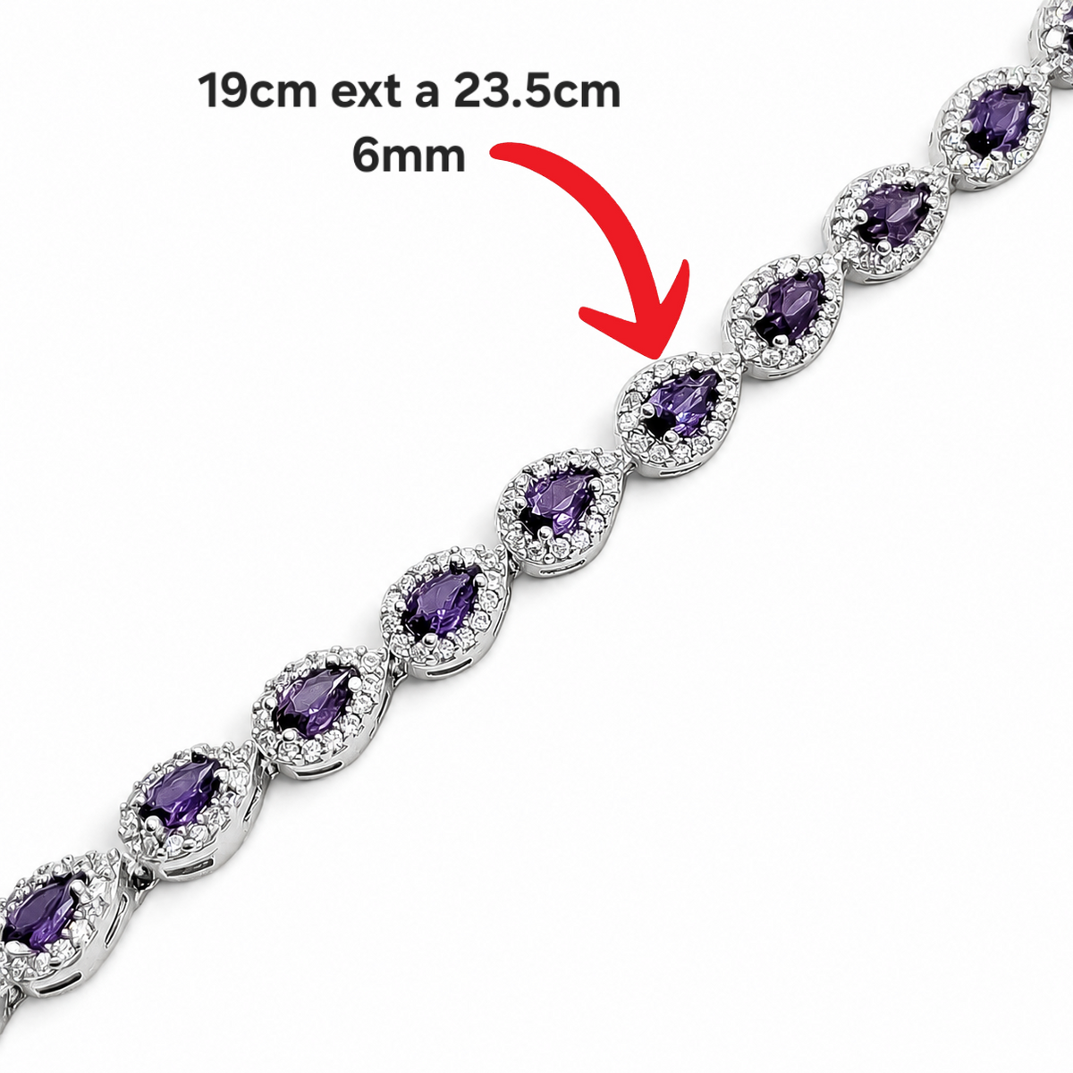 Pulsera Zirconia Lila Plata Ley 925