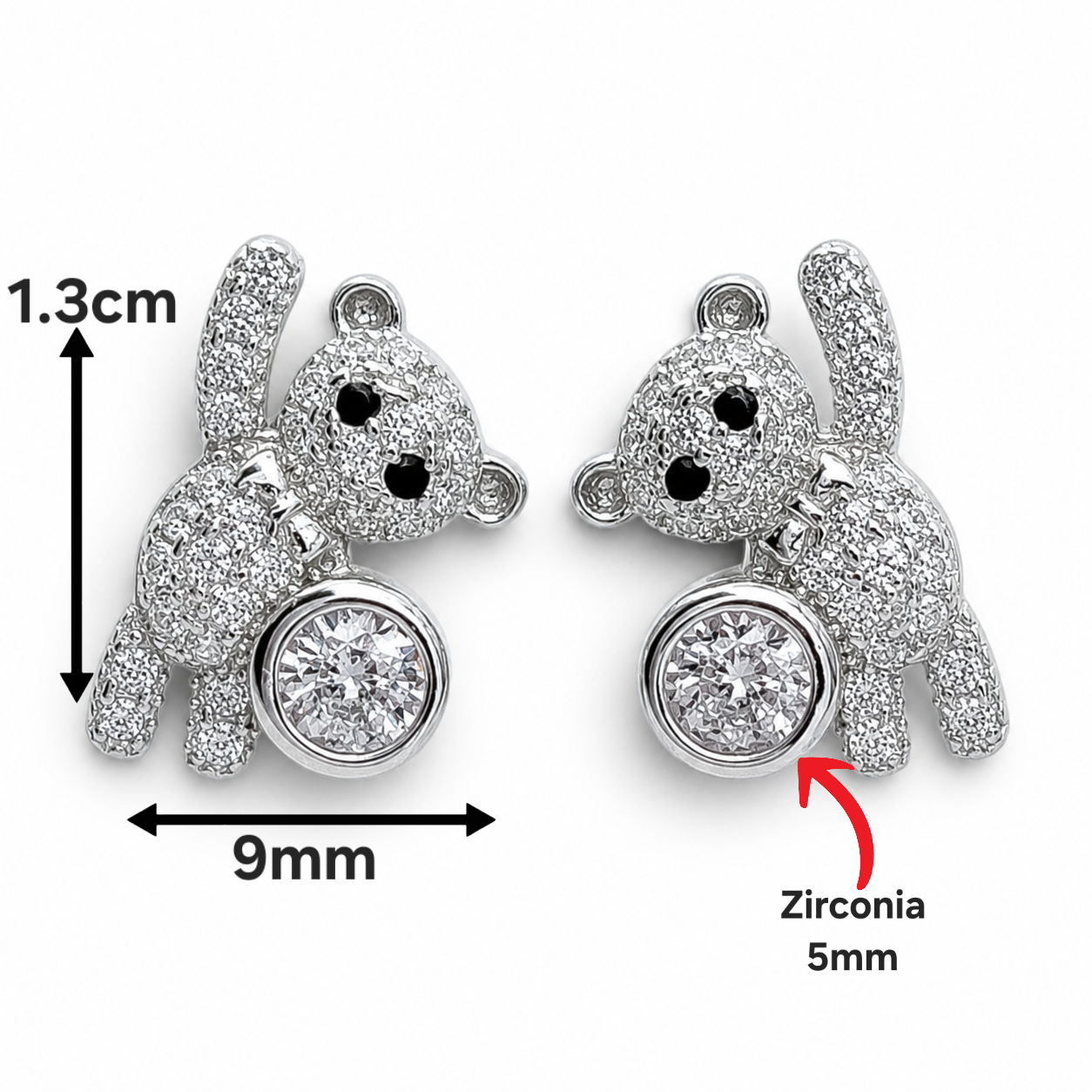 Arete Zirconia Osito Plata Ley 925