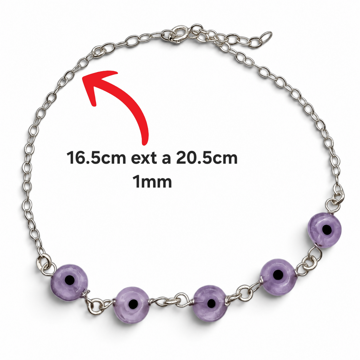 Pulsera Ojos Lila Plata Ley 925