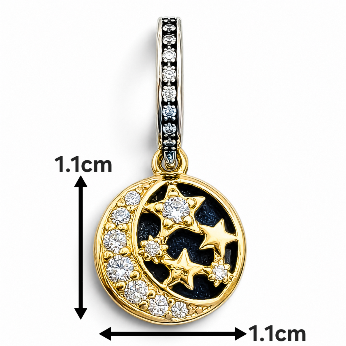 Charm Luna y Estrellas Doradas Plata Ley 925
