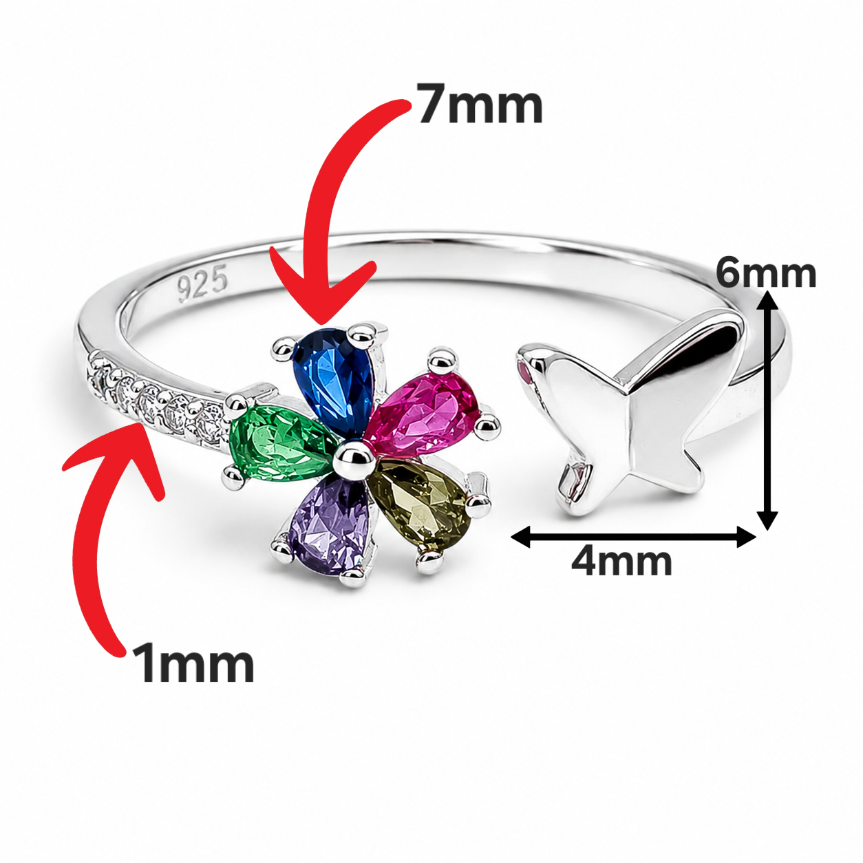 Anillo Zirconia Multicolor Plata Ley 925