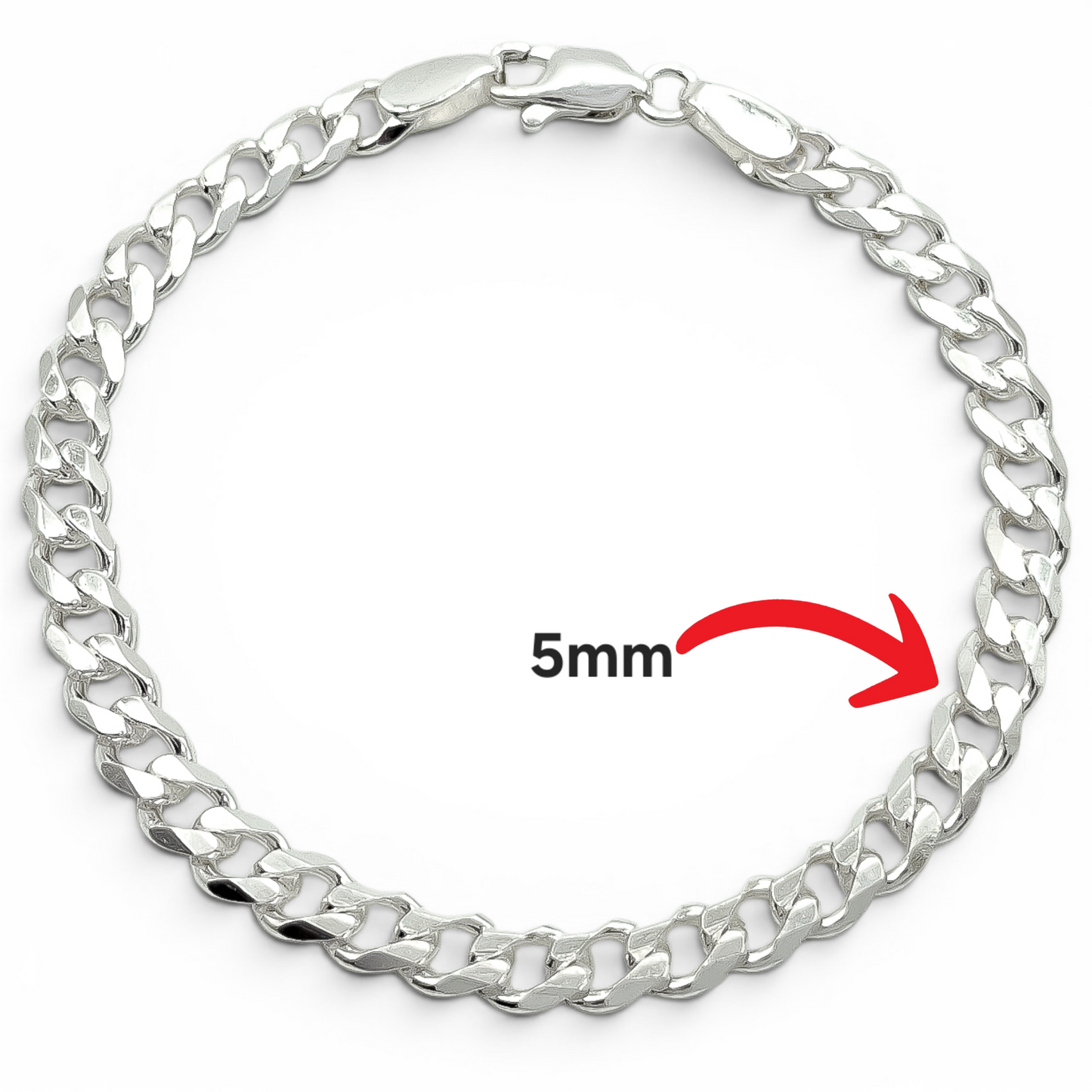 Pulso Cubano Liso 5mm Plata Ley 925
