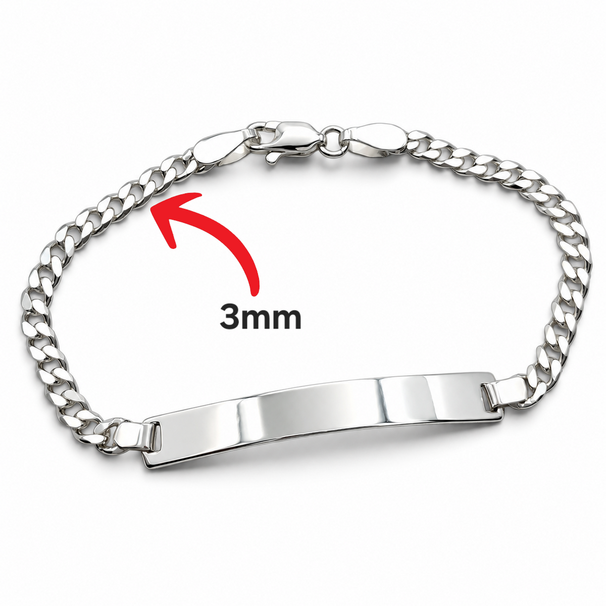 Esclava Cubana Lisa 3mm Plata Ley 925