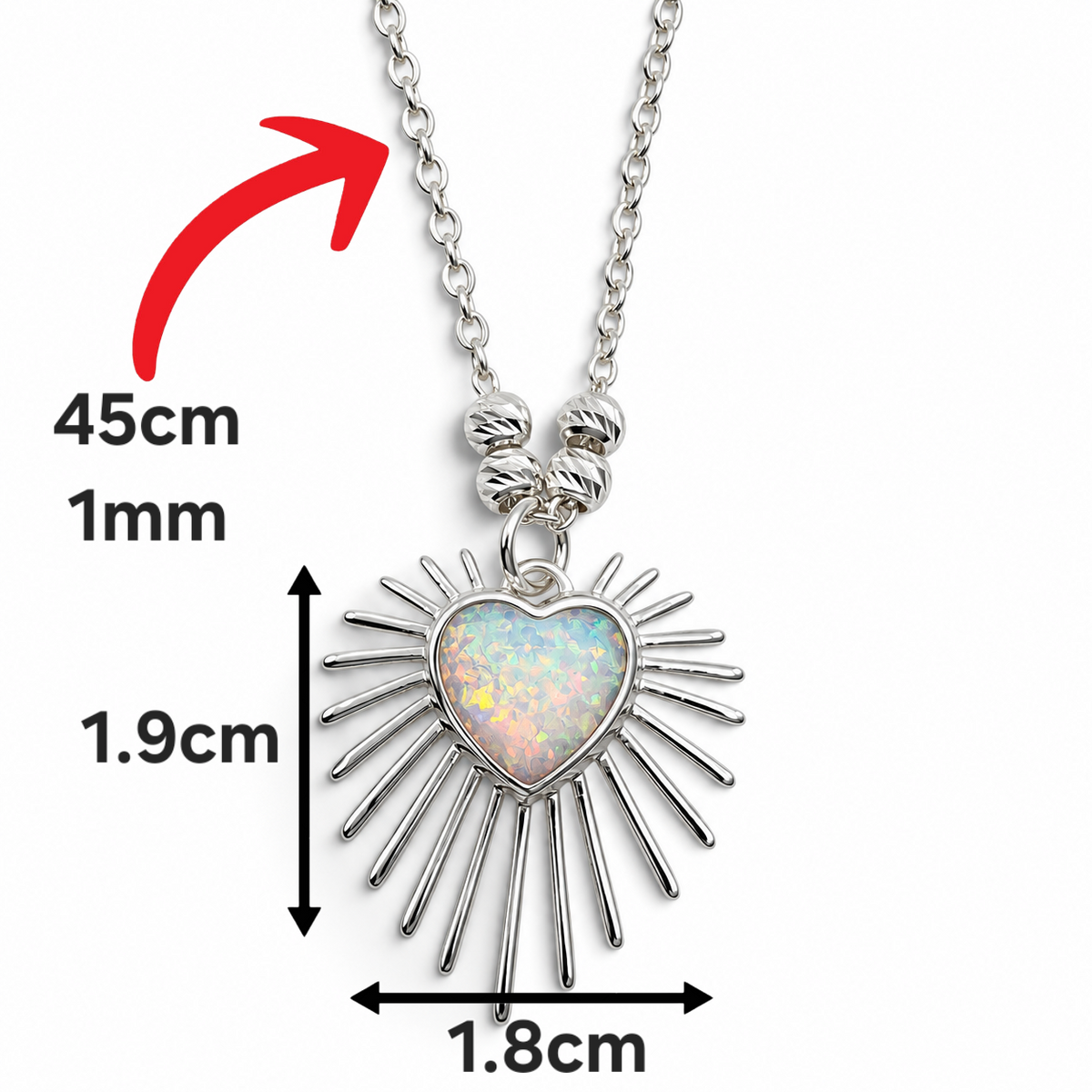 Collar Corazon Opalo Blanco Plata Ley 925