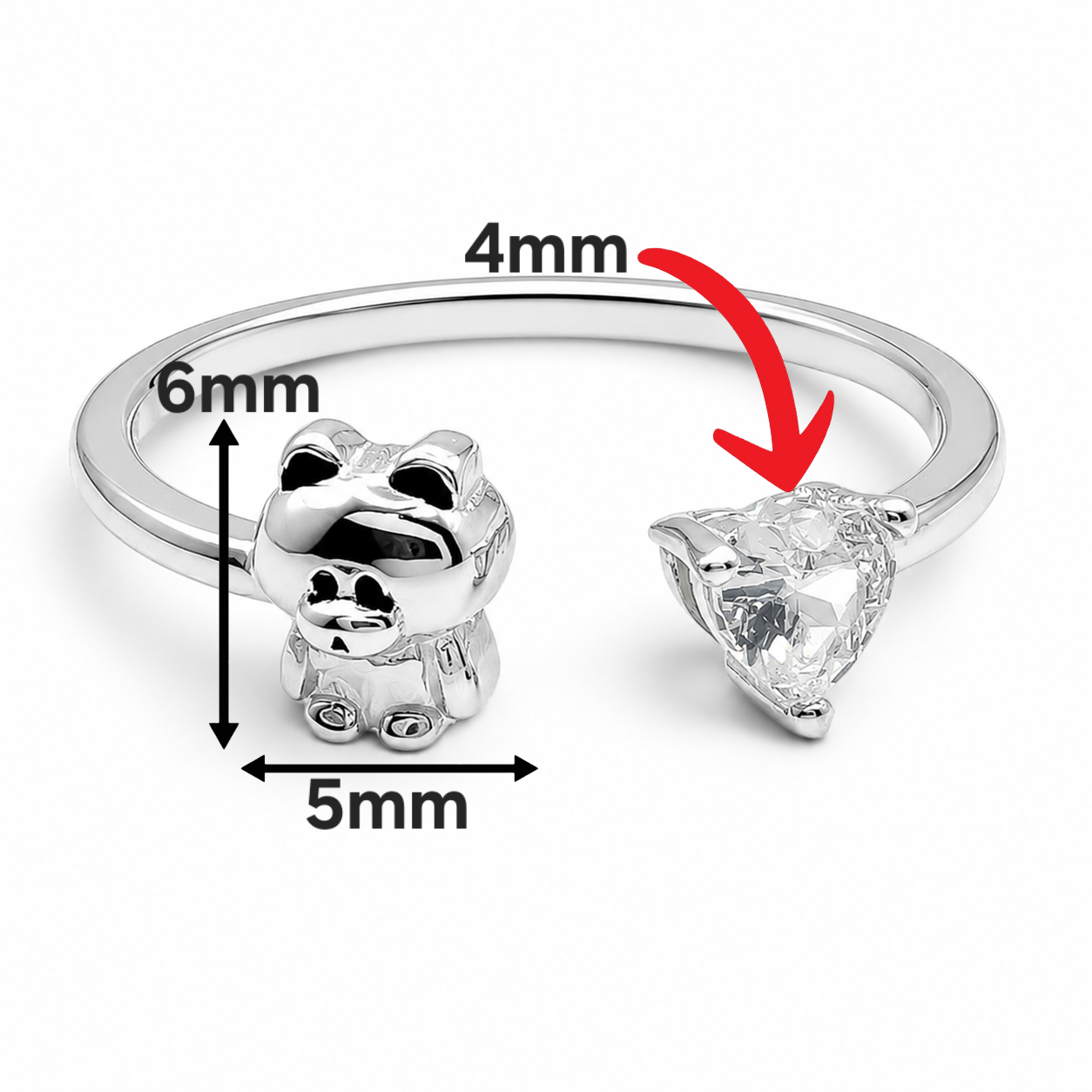 Anillo Osito Blanco Plata Ley 925