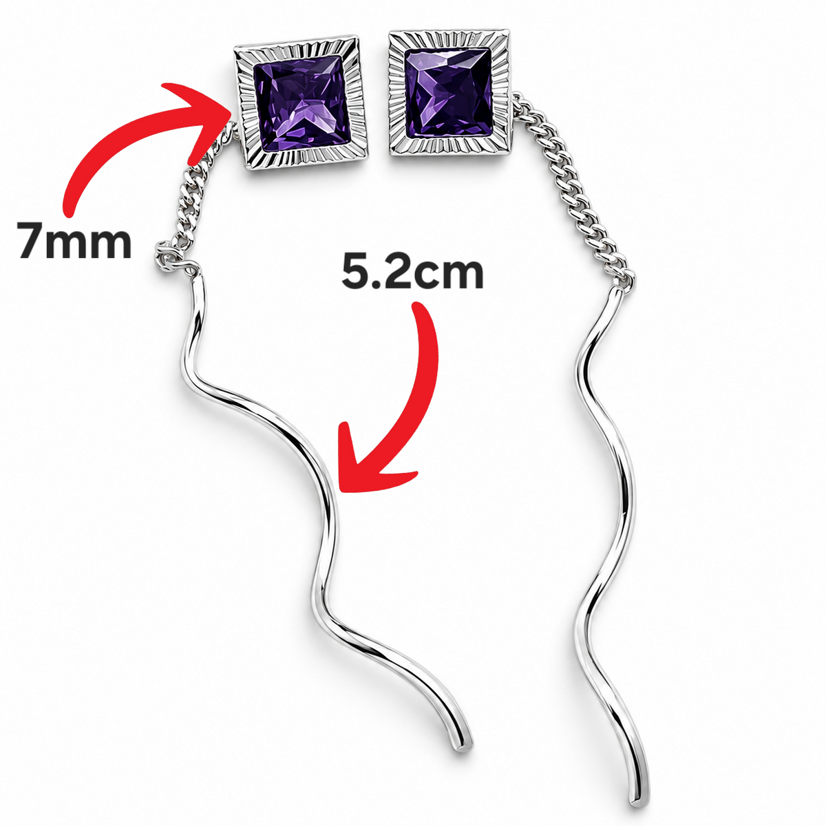 Arete Largo Cuadro Morado Plata Ley 925