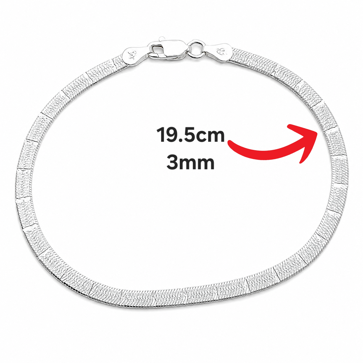 Pulsera Panza de Vibora 3mm Plata Ley 925