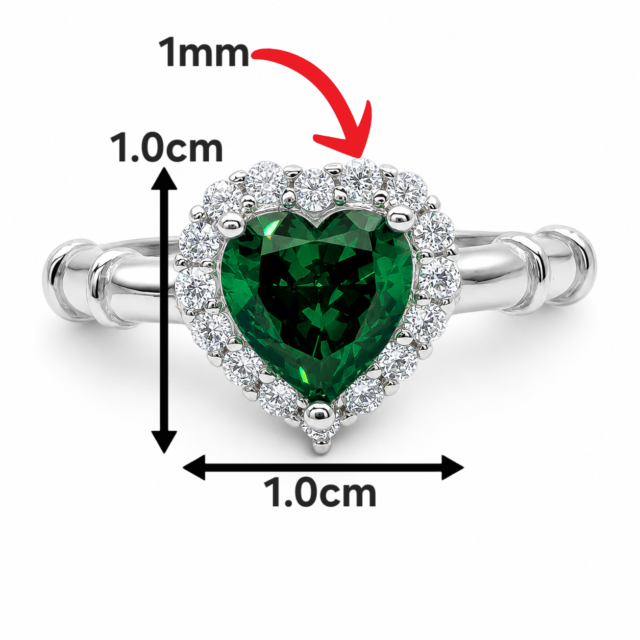 Anillo Verde Corazon Plata Ley 925