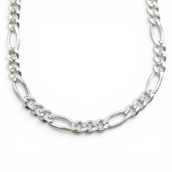 Cadena Figaro Diamantada 4mm Plata Ley 925