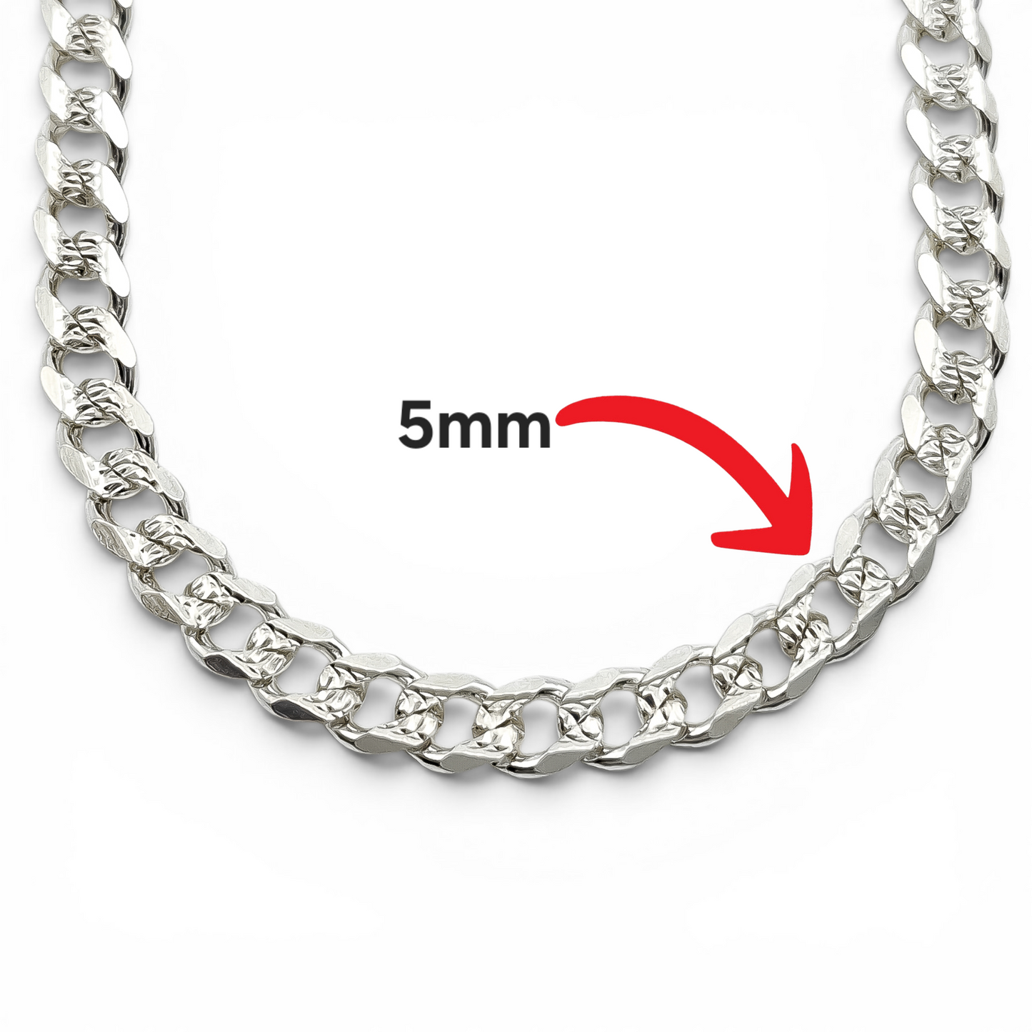 Cadena Cubana Diamantada 5mm Plata Ley 925