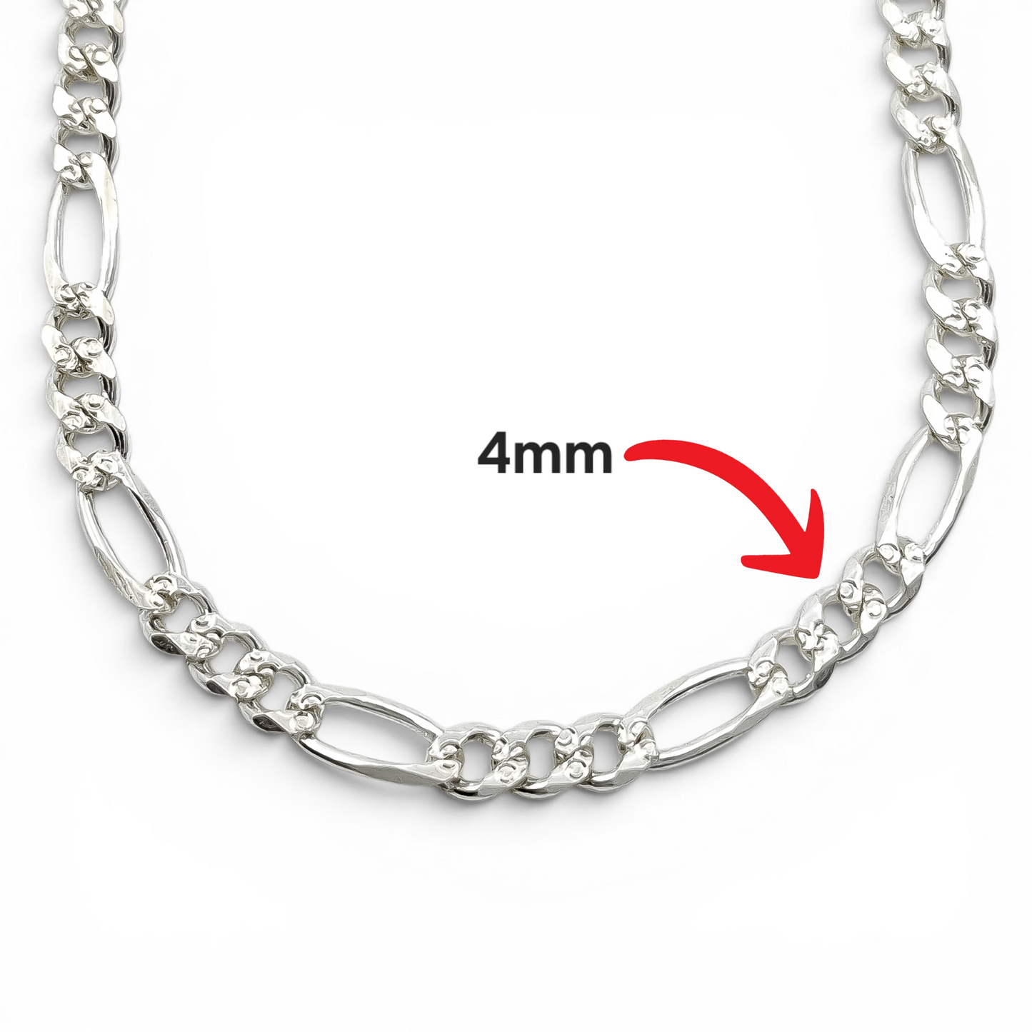 Cadena Figaro Diamantada 4mm Plata Ley 925