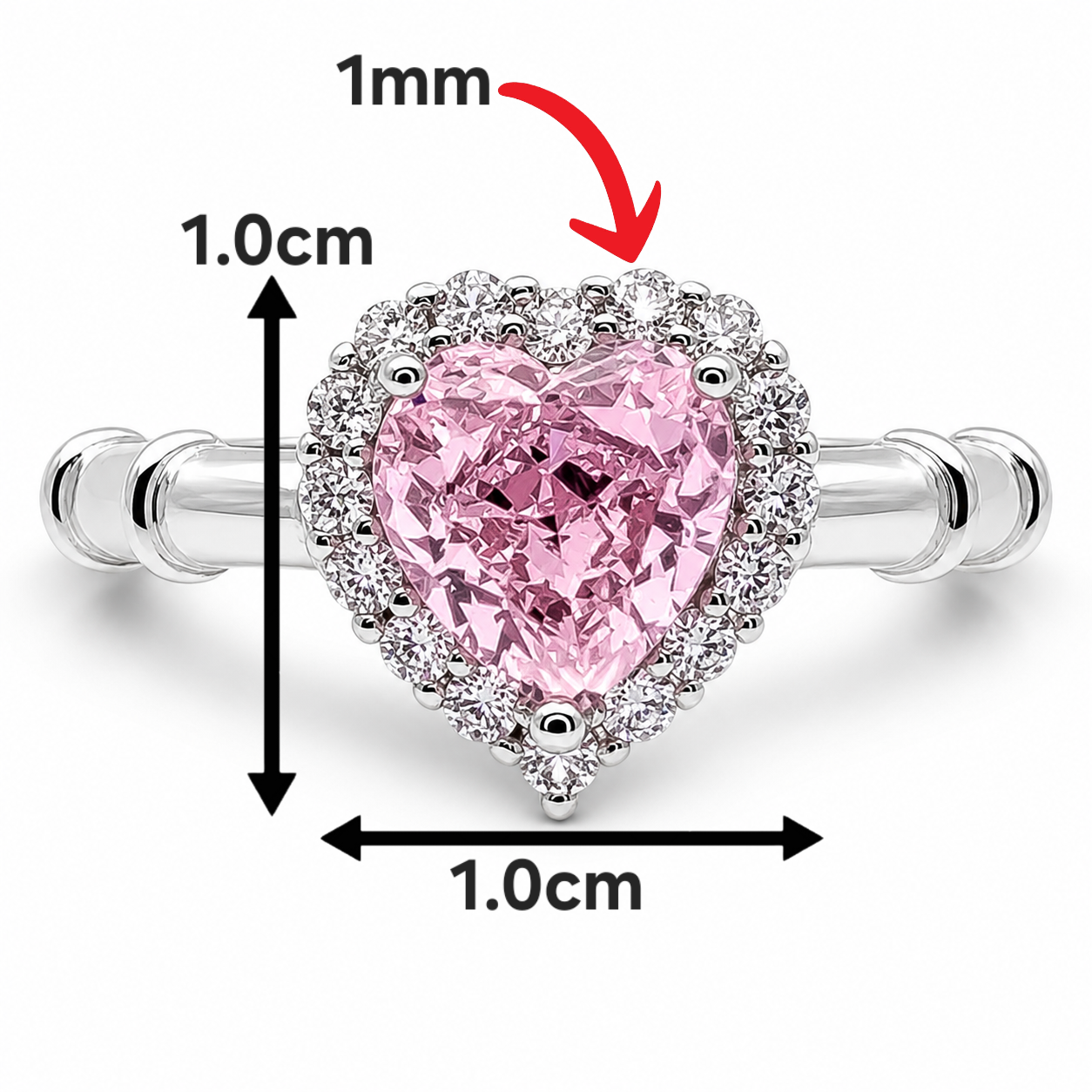 Anillo Rosa Corazon Plata Ley 925