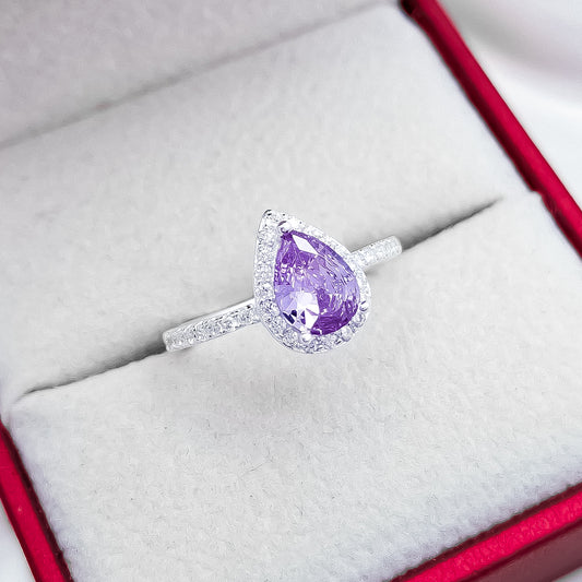 Anillo Zirconia Morada Gota