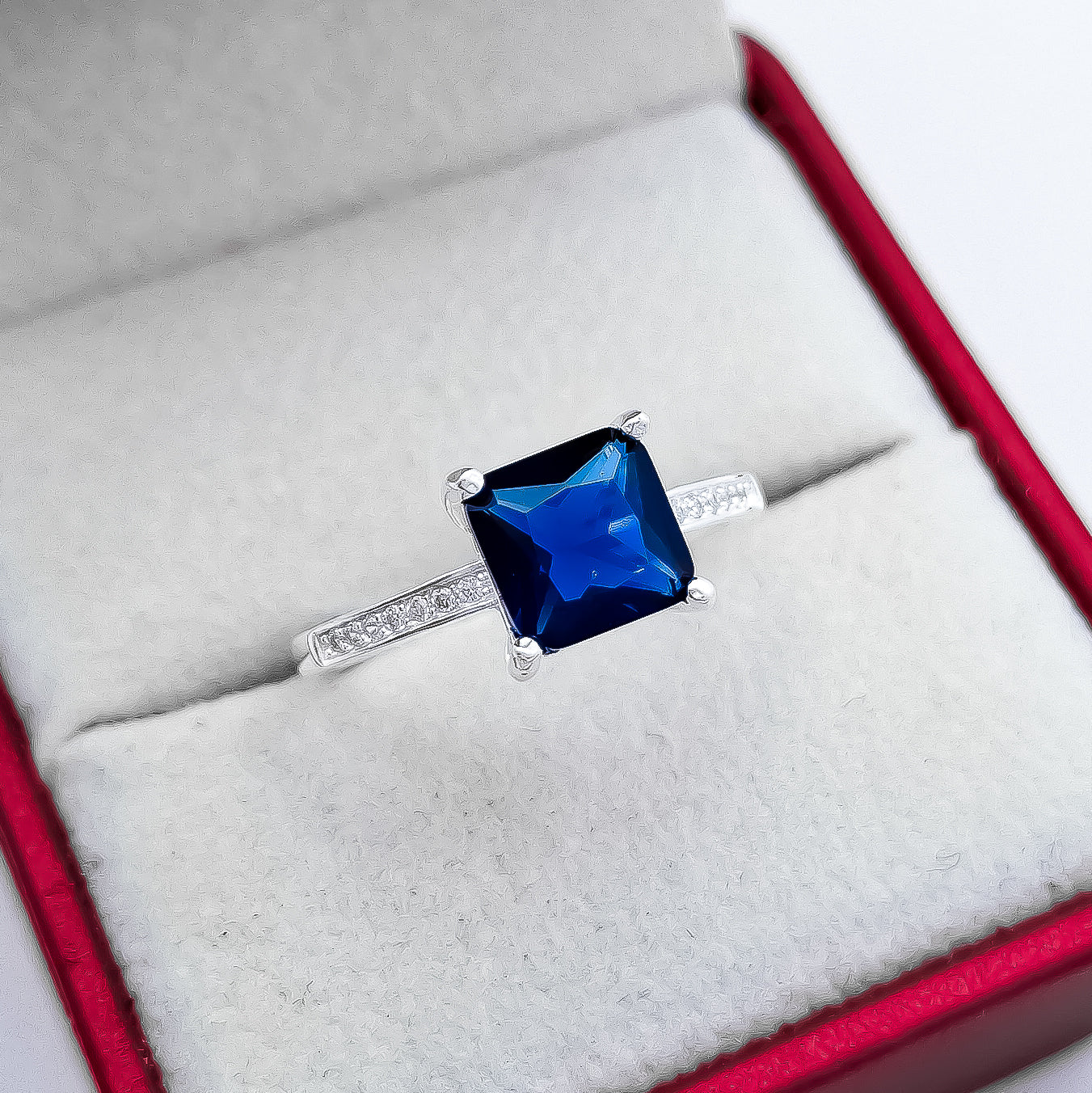 Anillo Zirconia Azul Cuadro