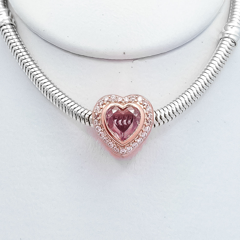 Charm Corazon Plata Rosa