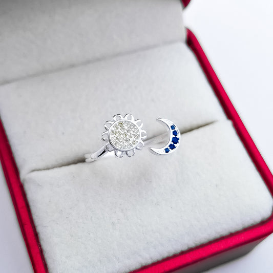 Anillo Sol y Media Luna Zirconia