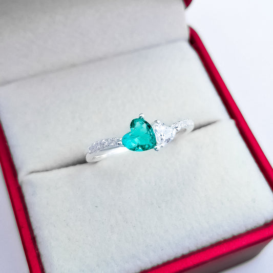 Anillo Menta Corazon y Blanco