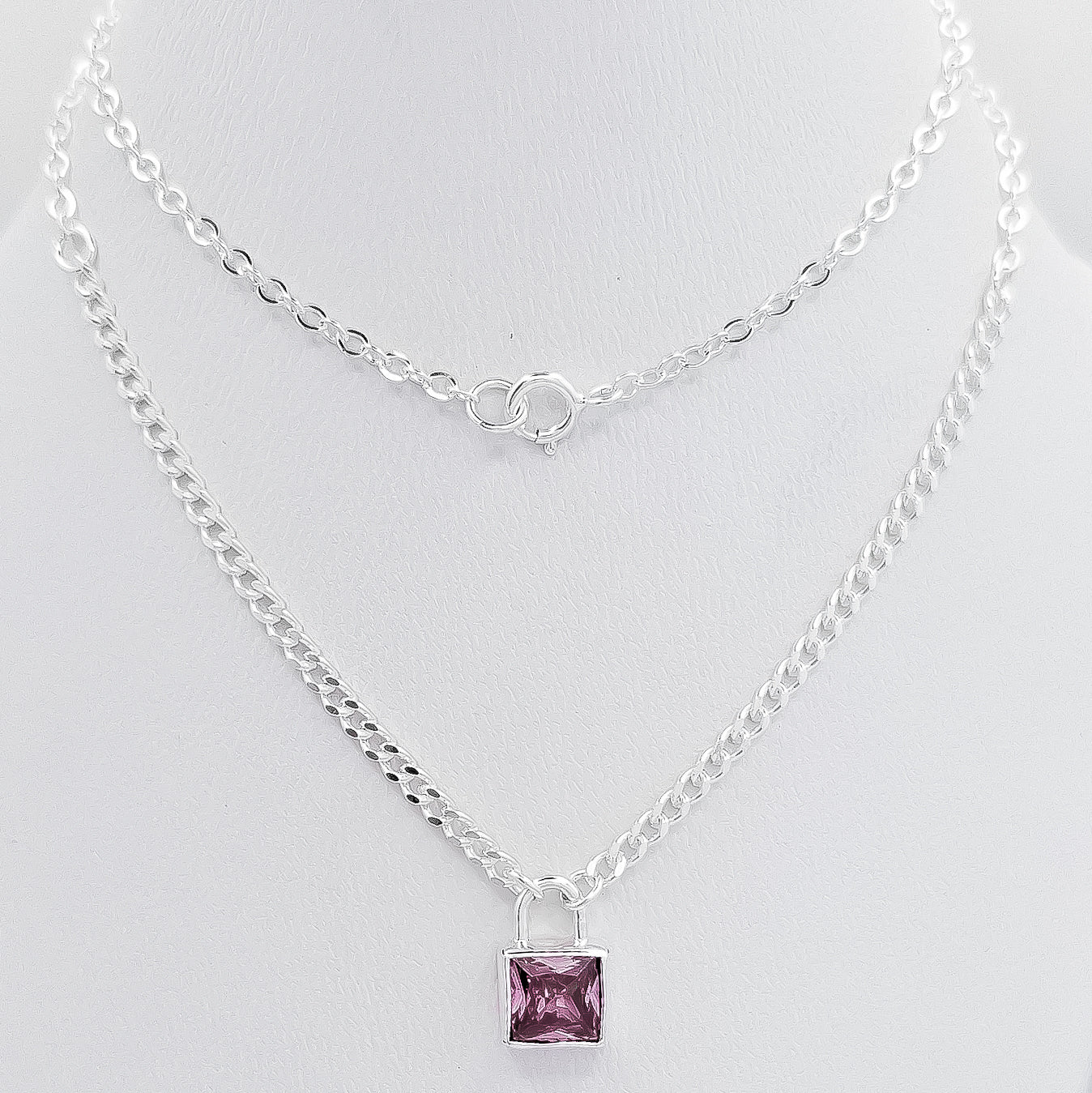 Collar Zirconia Cuadrada Rosa