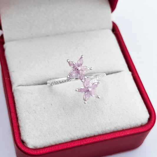 Anillo Dos Flores Rosa