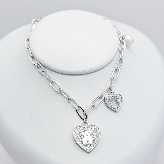 Pulsera Corazon Oso Zirconia