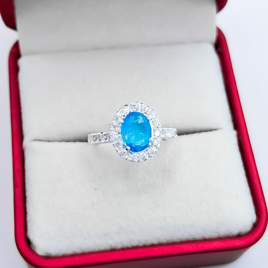Anillo Zirconia Ovalo Aqua