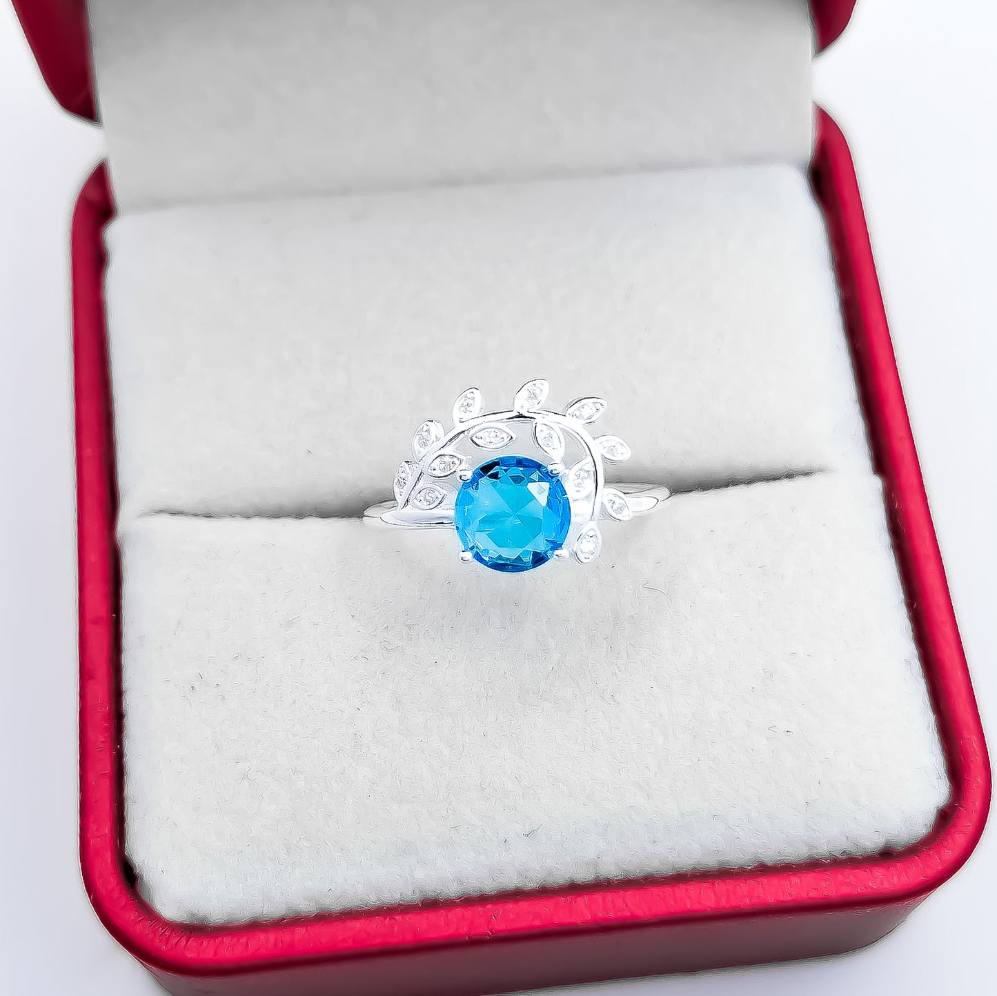 Anillo Hojitas Zirconia Azul