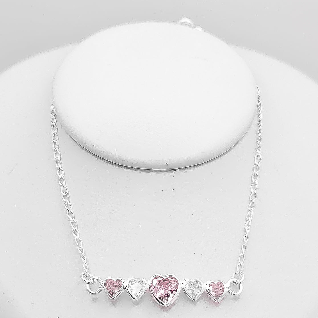 Pulsera Corazones Rosa y Blanco