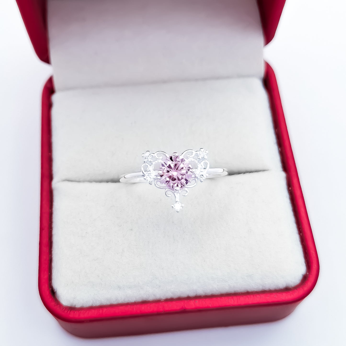 Anillo Corazon Zirconia Rosa