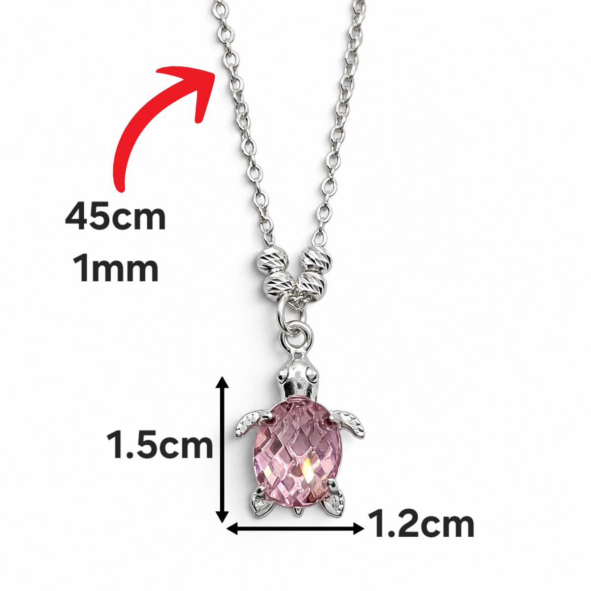 Collar Tortuga Rosa Plata Ley 925