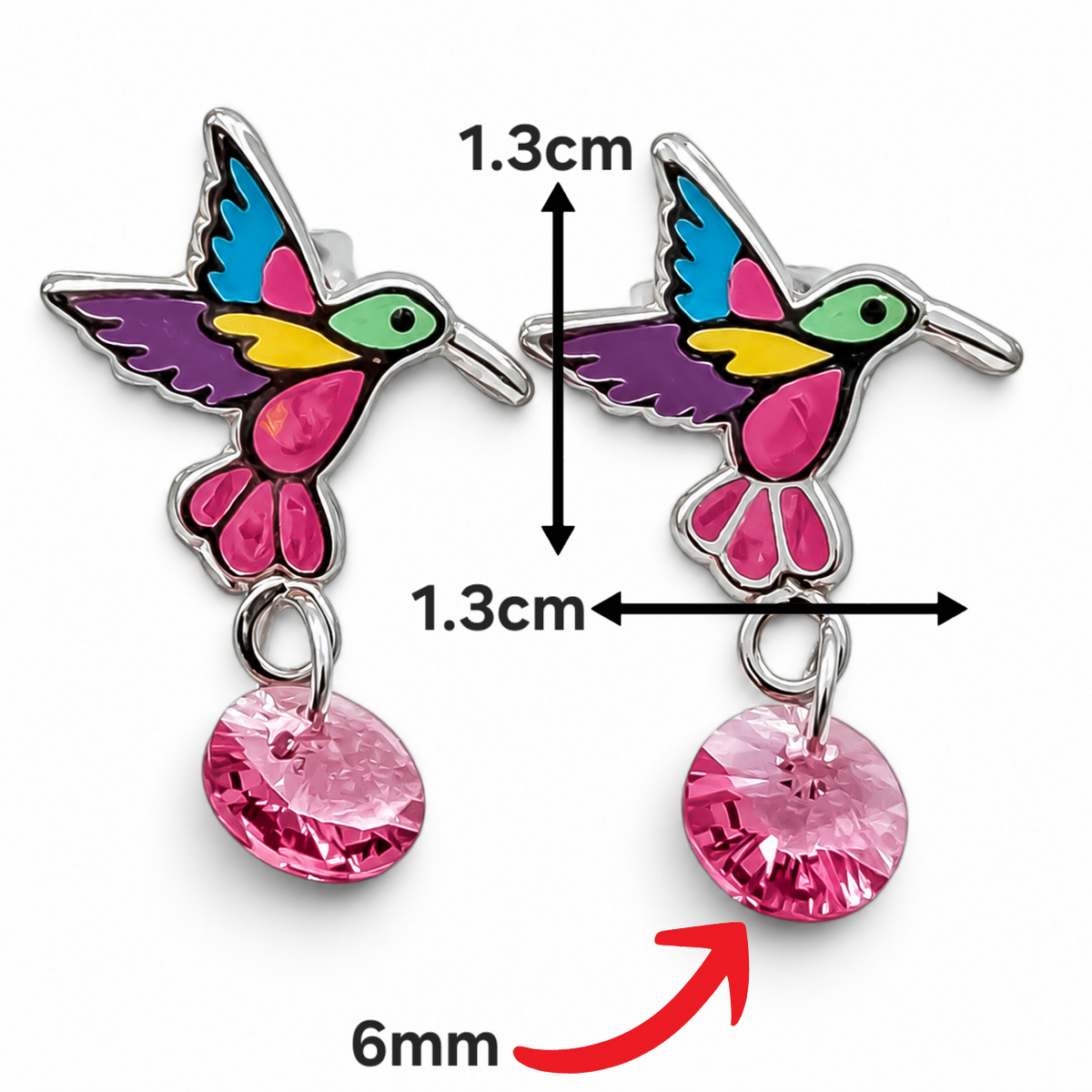 Arete Colibri Rosa Plata Ley 925